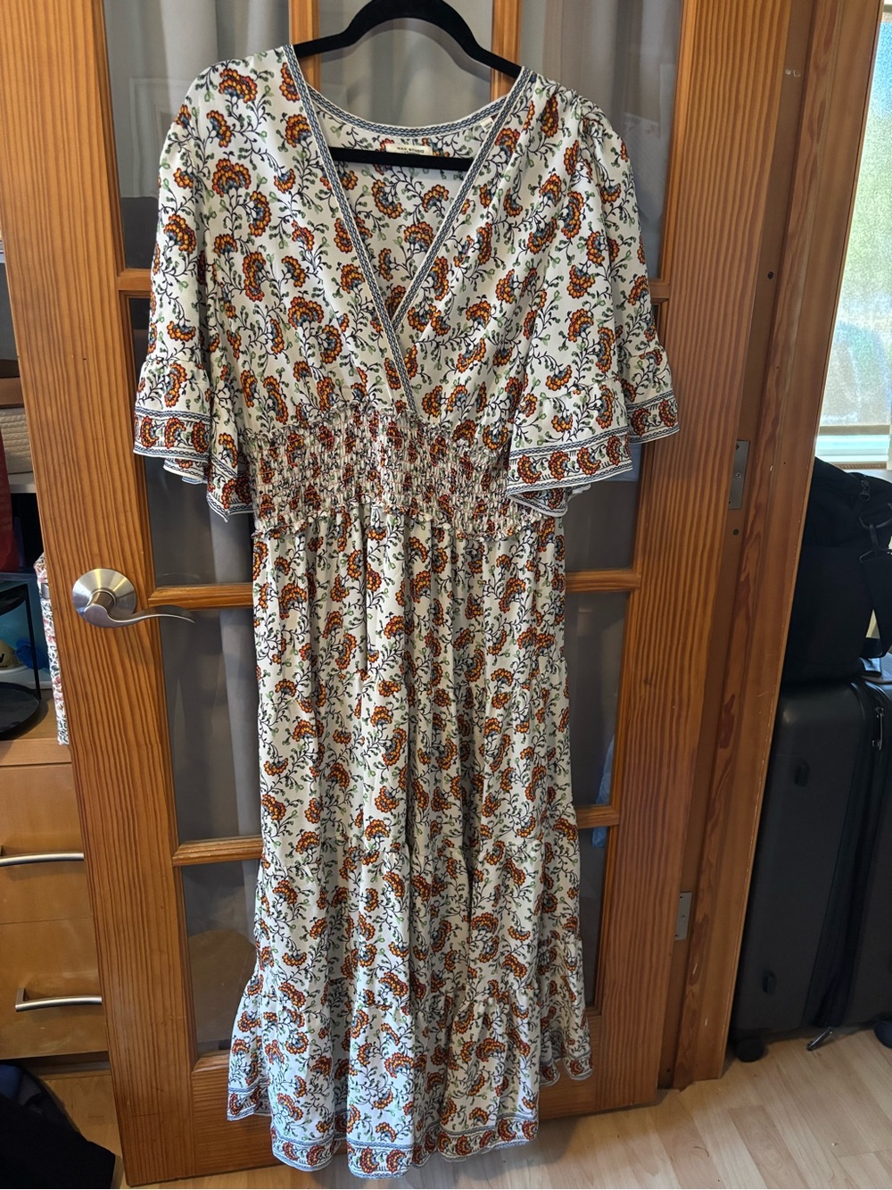 Max Studio Cream Maxi Dress with Rust Floral Print